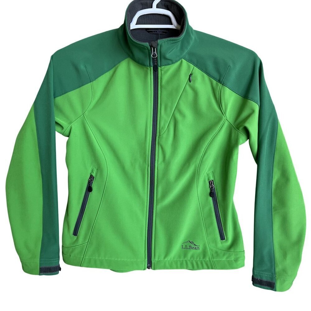 L L Bean Womens XS Pet Softshell Jacket Green Colorblock Athletic Jogging Hiking